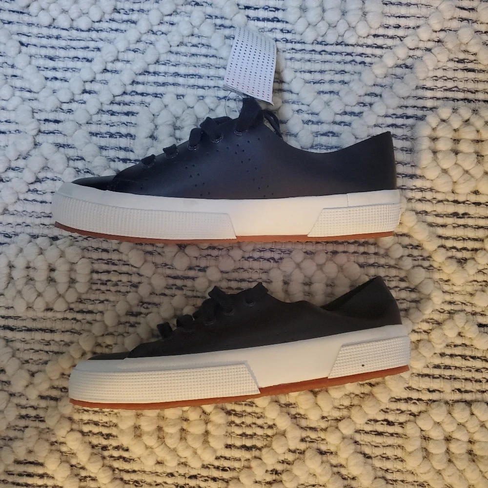 Superga Leather Sneakers Trainers 2750 Navy Blue Euro 36 Women's 6 Men's 4.5